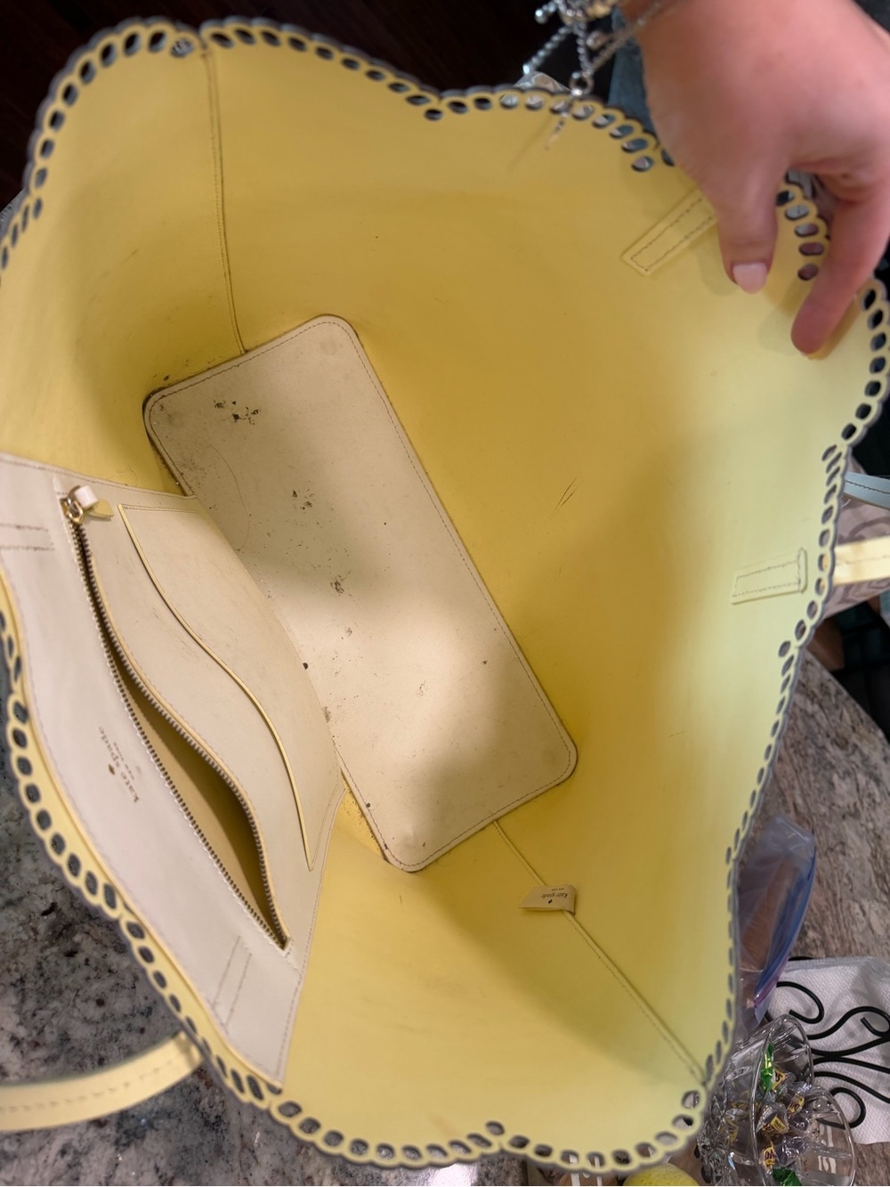 kate spade White Tote with Yellow Daisy Print and Black Lettering - Picture 3 of 3